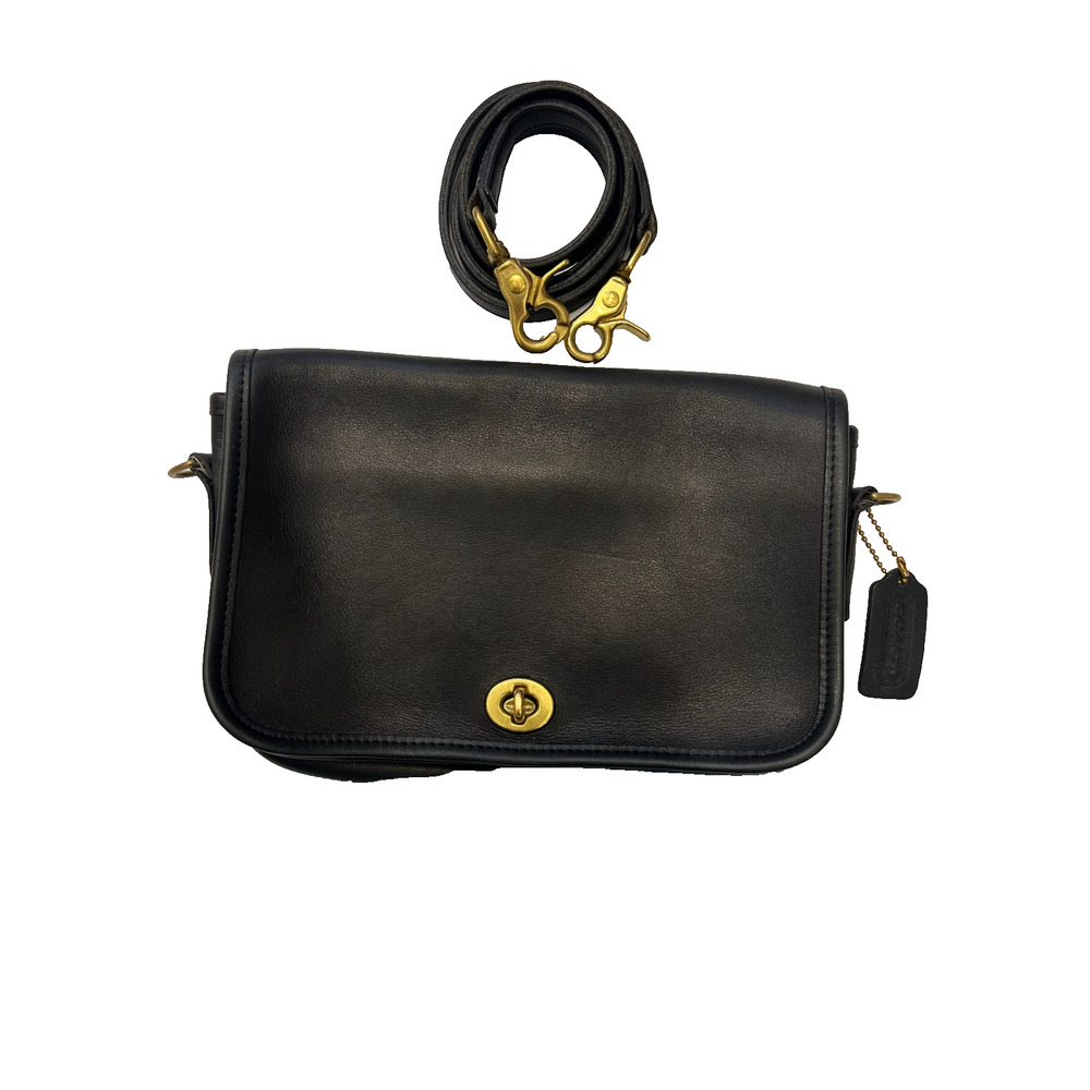 Vintage Coach Penny Pocket Purse 9755 Pre 94 USA Black Leather Crossbody